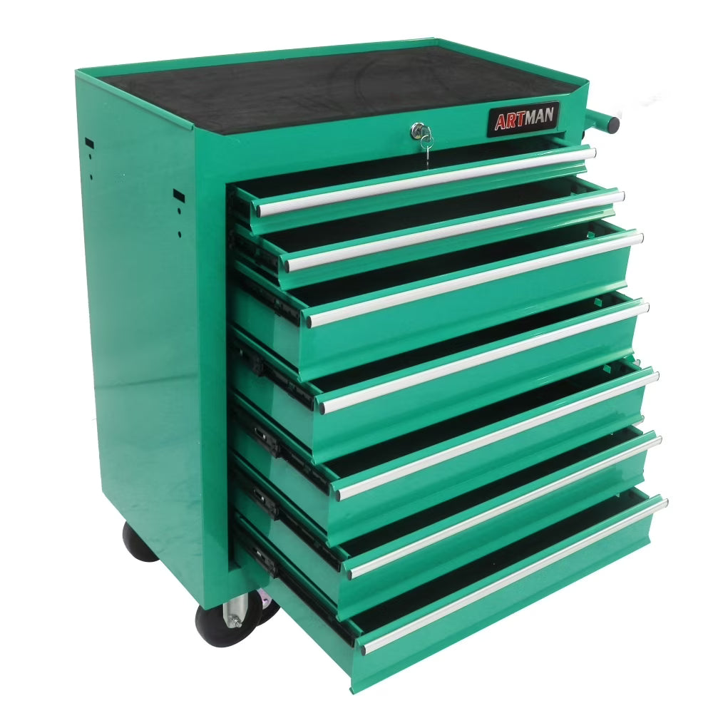 7-Drawer Metal Rolling Tool Chest with Wheels, Tool Storage Cabinet with Locking System, Toolbox with Wheels for Garage, Warehouse, Workshop, Repair Shop, Red