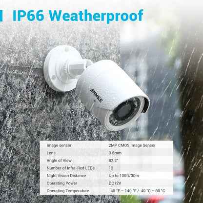 ANNKE 8CH 1080P Outdoor CCTV Video Home Security 8PCS White Bullet Weatherproof Camera System Surveillance Kits With No Hard Drive Disk