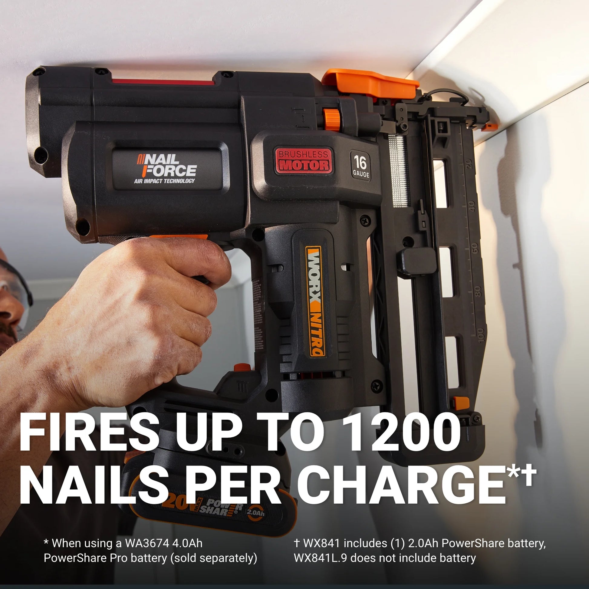 Worx Nitro WX841L.9 20V 16GA Brushless Finish Nail Gun (Tool Only)