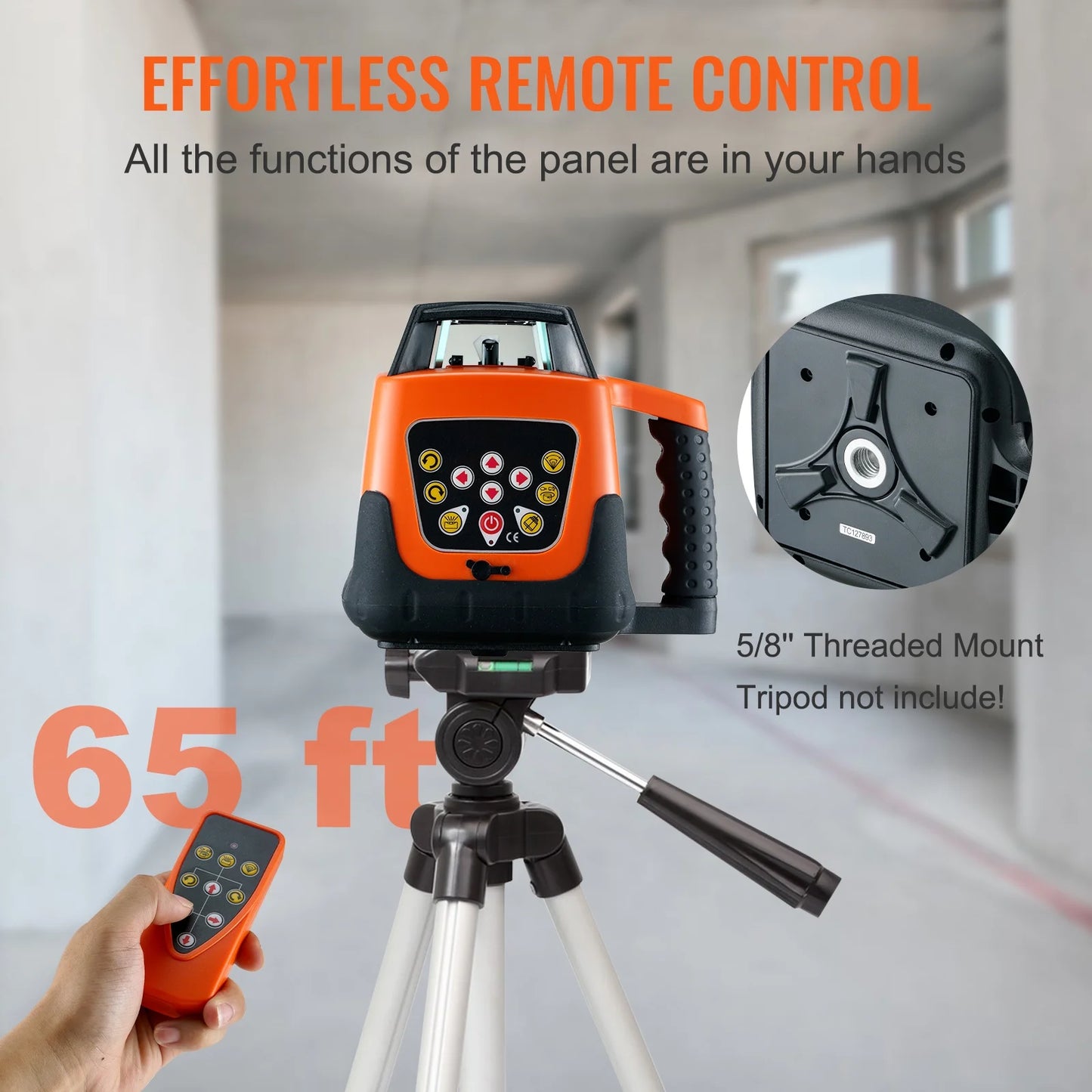 KFFKFF Laser Level, 1650ft Range, 360? Self-Leveling Red Cross Line, Adjustable 5 Speeds & 4 Scan Angles, IP66 Water-Resistant, Remote & Manual Modes, Includes Battery