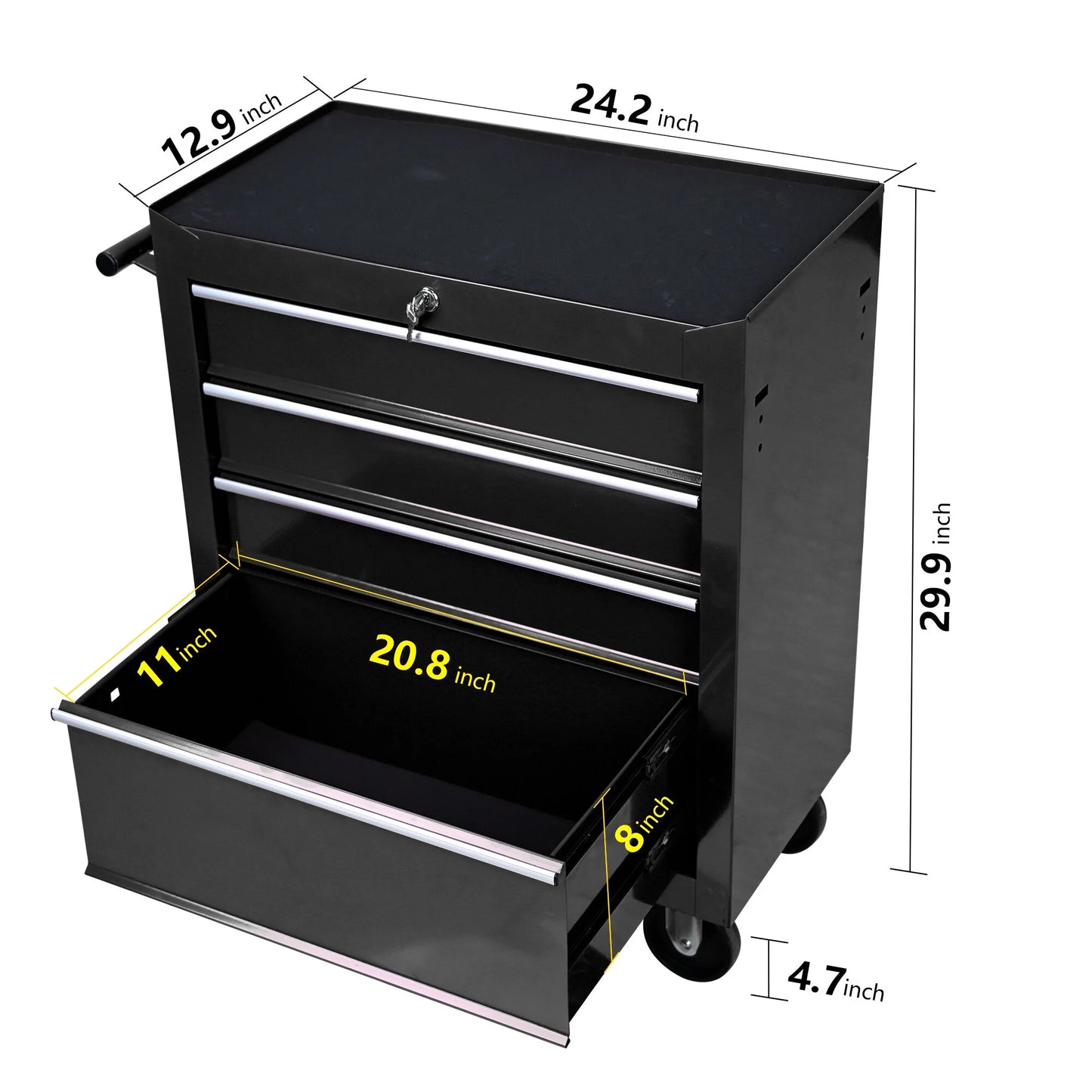 Tool Cabinets Rolling Tool Chest, 4 Drawer Tool Box with Wheels, Heavy Duty Industrial Service Cart Storage Organizer with Locking System, Rolling Tool Box Organizer Tool Case for Garage, Repair Shop