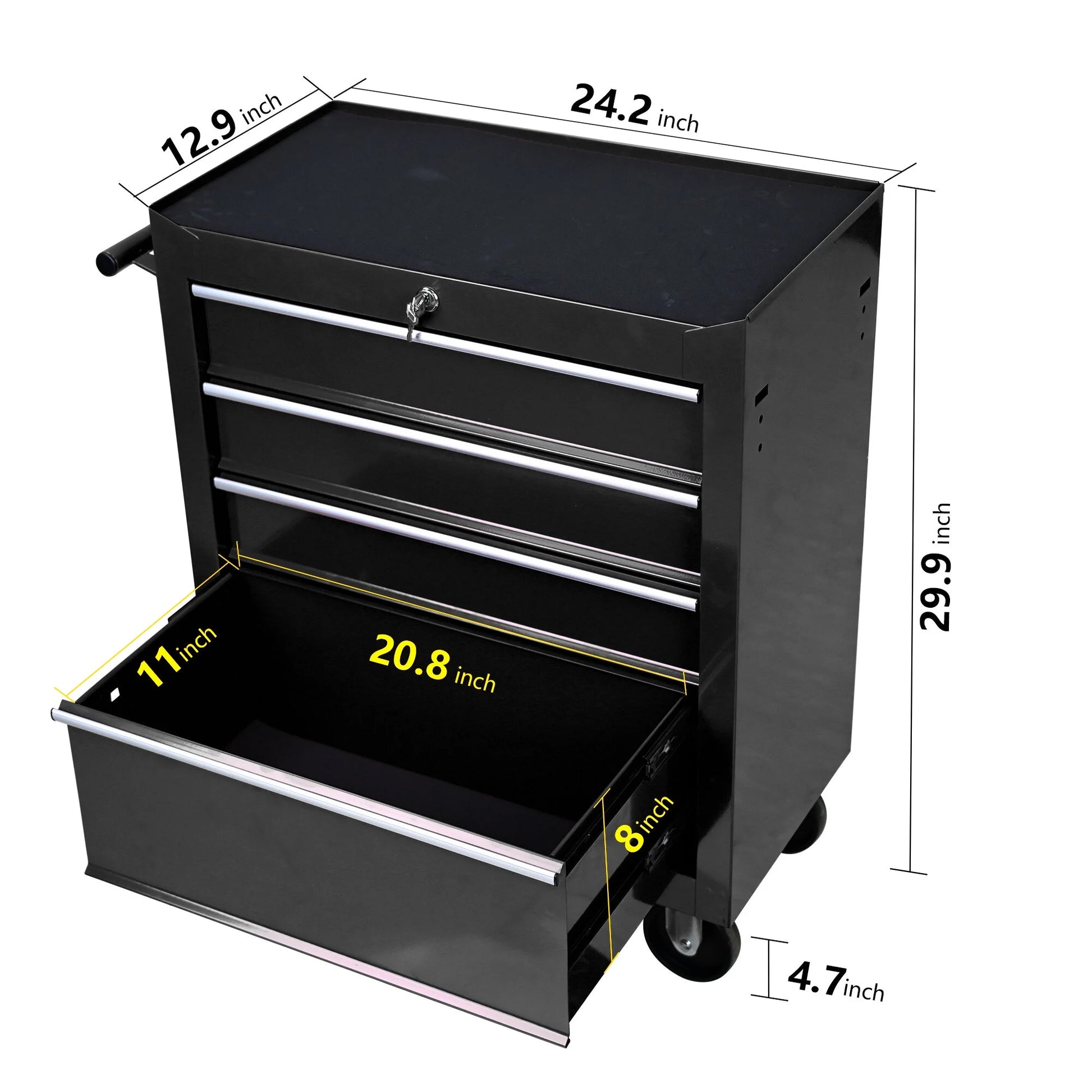 Tool Cabinets Rolling Tool Chest, 4 Drawer Tool Box with Wheels, Heavy Duty Industrial Service Cart Storage Organizer with Locking System, Rolling Tool Box Organizer Tool Case for Garage, Repair Shop