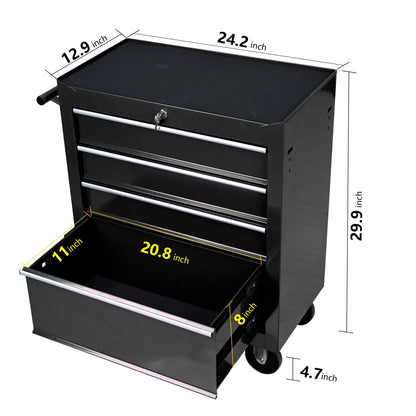 Tool Cabinets Rolling Tool Chest, 4 Drawer Tool Box with Wheels, Heavy Duty Industrial Service Cart Storage Organizer with Locking System, Rolling Tool Box Organizer Tool Case for Garage, Repair Shop