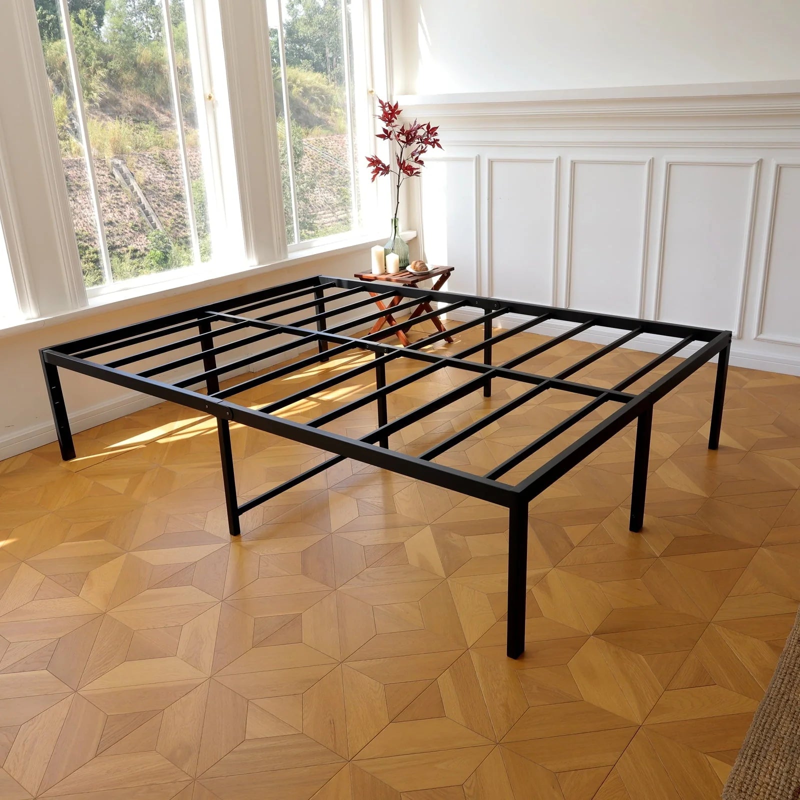 Lusimo Queen Bed Frame Heavy Duty Anti-Slip Support Metal Platform Bed Frame Queen Size with 16" Large Under Bed Storage Space Easy Lock Assembly