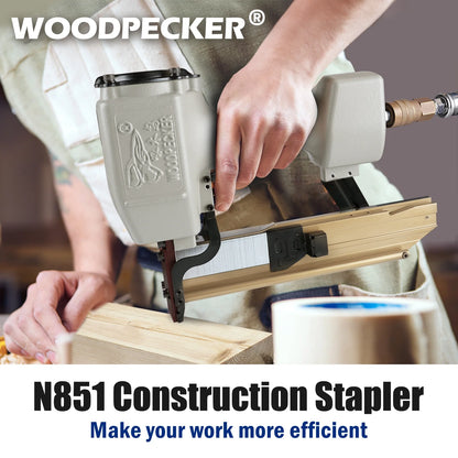 WOODPECKER N851 16GA Pneumatic Heavy Wire Stapler, 1''to 2'' Length,7/16'' Medium Crown Safety Construction