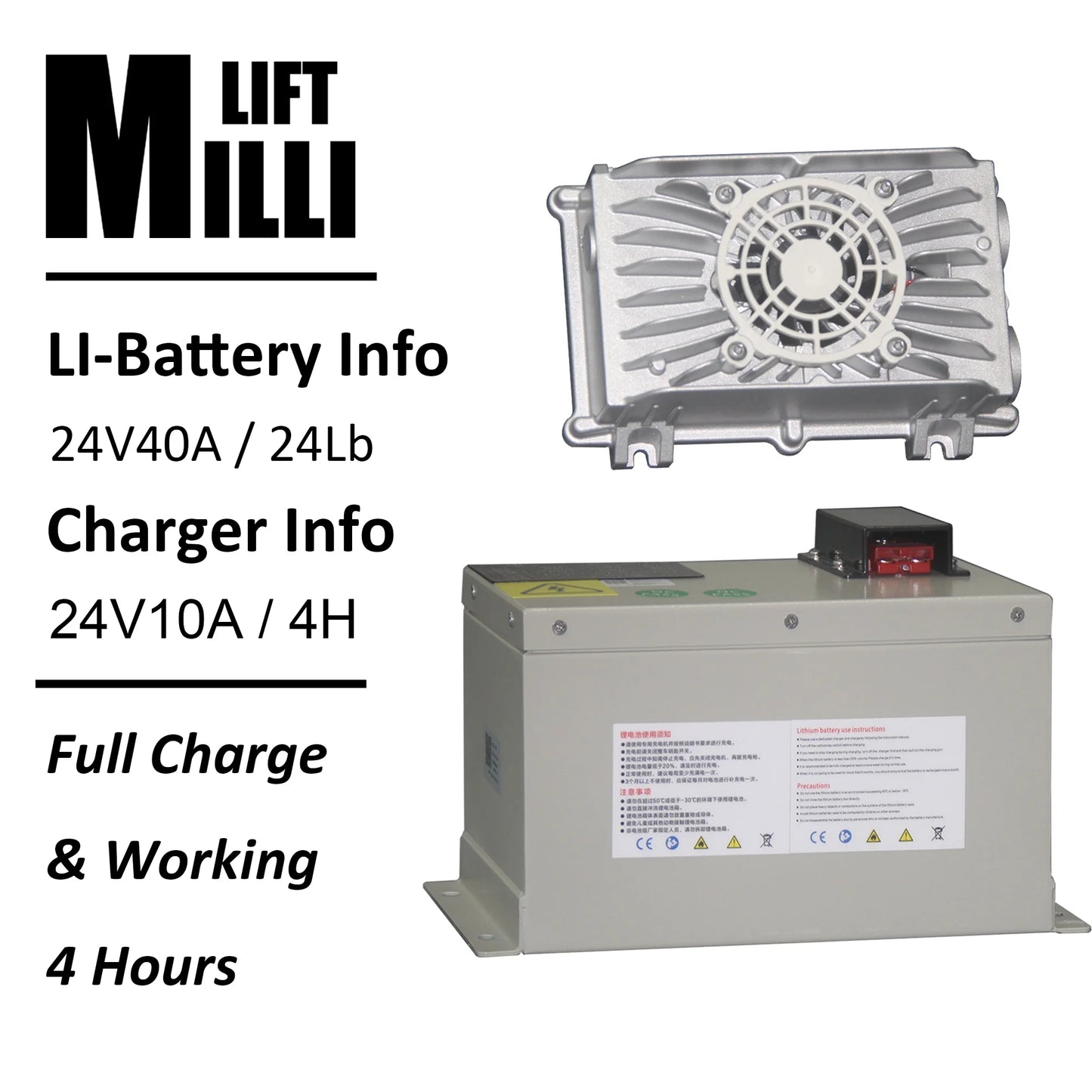 Millilift Electric Pallet Jack, 3300LB Capacity, Heavy-Duty Forks 45"x21", Powerful Drive Motor, 24V 40AH LiFePO4 Battery with Built-in Charger, 2?C4H Runtime, for Warehouse, Supermarket Use