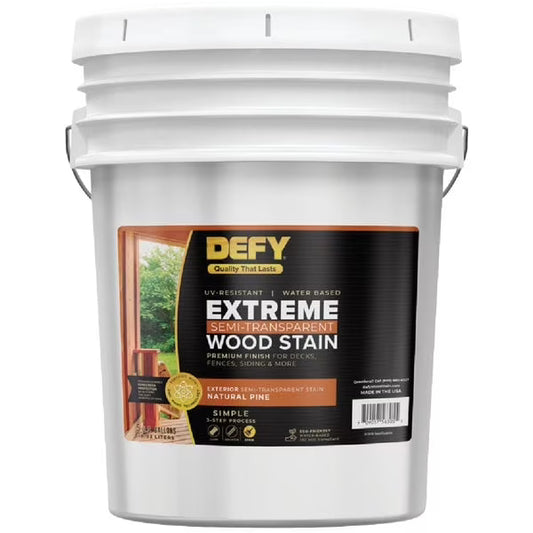 DEFY Extreme Wood Stain and Sealer in One - 5 Gallon Semi-Transparent Waterproof Coating for All Wood Types - Natural Pine