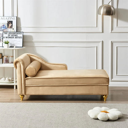 Functional Indoor Chaise Lounge with Large Storage, Modern Velvet Upholstered Sofa Recliner with One Backrest and Armrest, Sofa Lounge Chair with Sturdy Metal Legs Suitable for Living Room, Bedroom