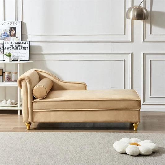 Functional Indoor Chaise Lounge with Large Storage, Modern Velvet Upholstered Sofa Recliner with One Backrest and Armrest, Sofa Lounge Chair with Sturdy Metal Legs Suitable for Living Room, Bedroom