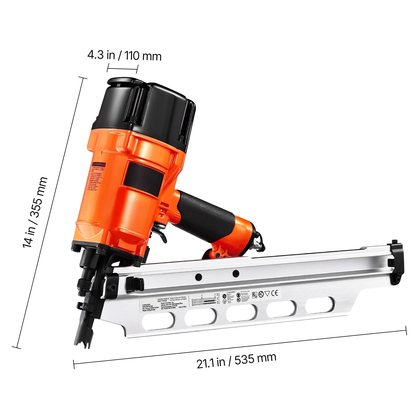 KFFKFF Nail Gun, 2" to 3-1/2" 21 Degree Full Round Head, Pneumatic with Dual Firing Options & No-Tool Depth Modification, 80-120PSI Professional Air Powered Tool for Floor, Deck & Frame Construction