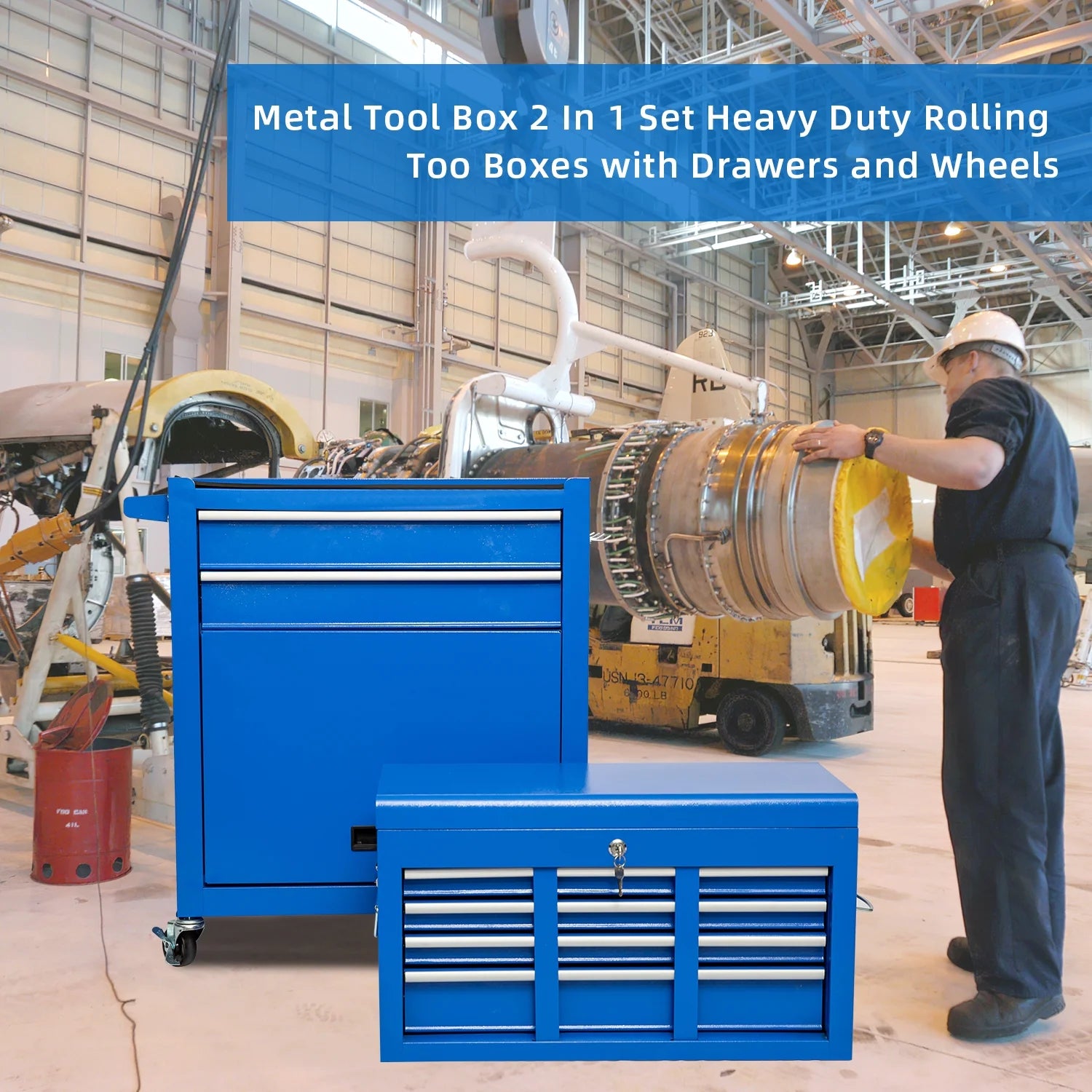 Odaof 8-Drawer Rolling Tool Chest on Wheels with Drawers Locking Toolbox Organizer for Mechanics Garage Workshop Blue