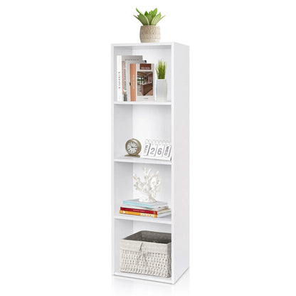 Wooden Bookcase, 4 Shelf Narrow Bookcase Stand Cube Storage Unit Bookshelf CD Display Shelving Unit combination, Pure White