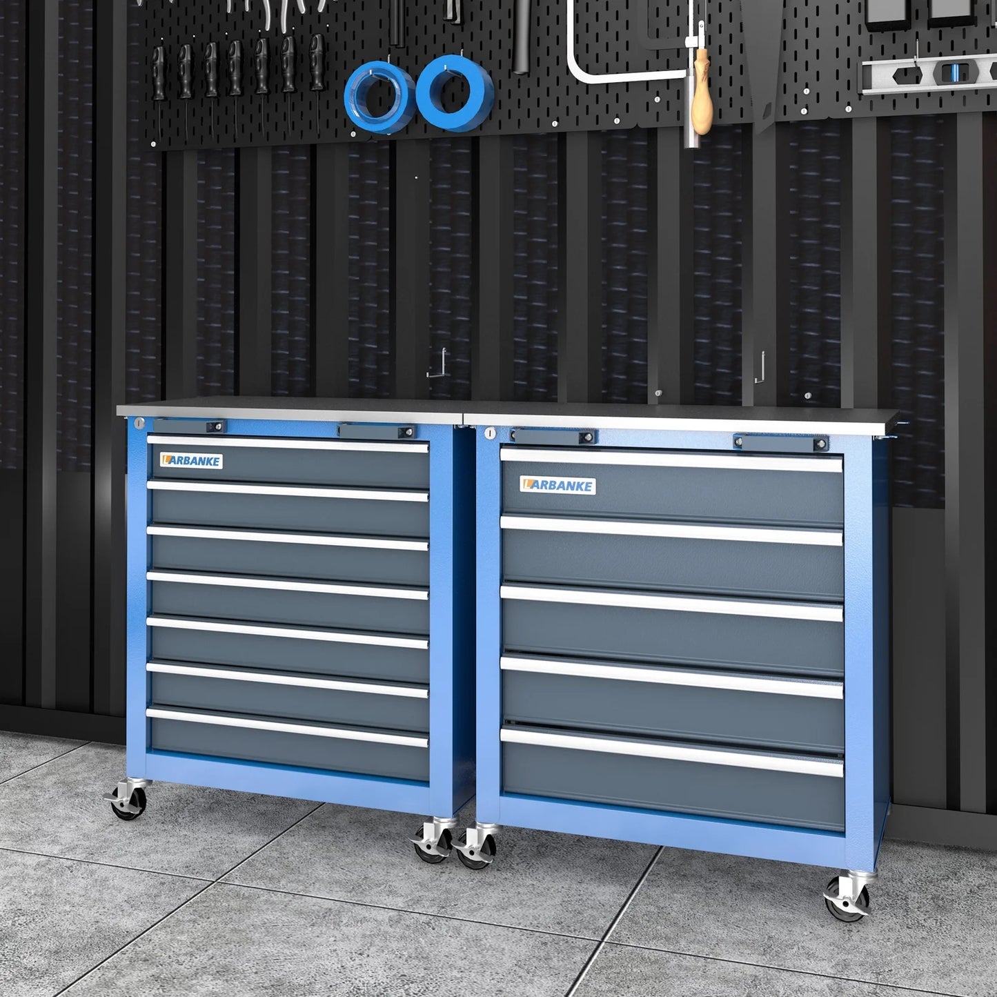 LARBANKE Combination Tool Cabinet,7 Drawer Tool Chest and 5 Drawer Tool Chest for Connected Use,Rolling Tool Chest with 360? Brake Wheels and Padded Feet