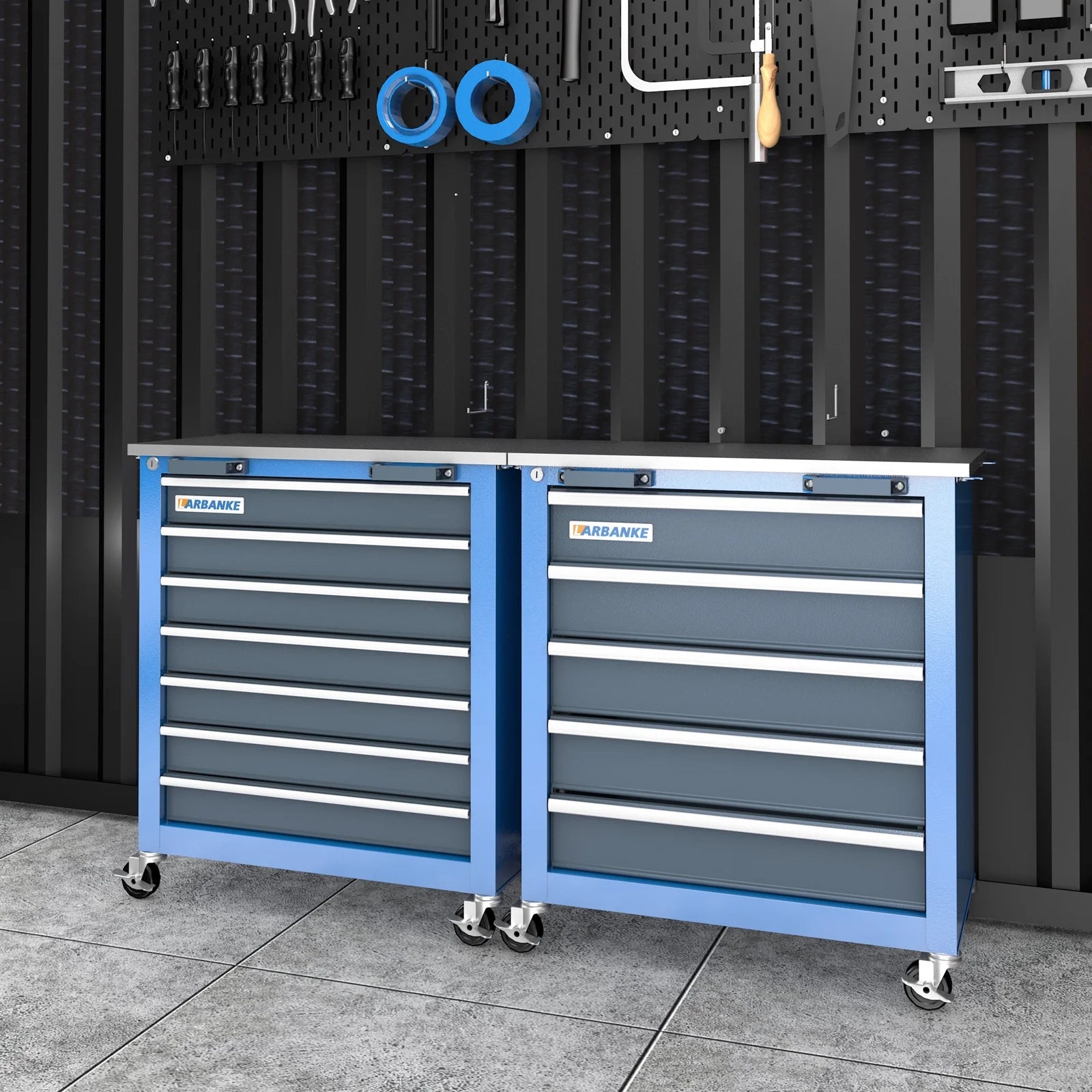 LARBANKE Combination Tool Cabinet,7 Drawer Tool Chest and 5 Drawer Tool Chest for Connected Use,Rolling Tool Chest with 360? Brake Wheels and Padded Feet