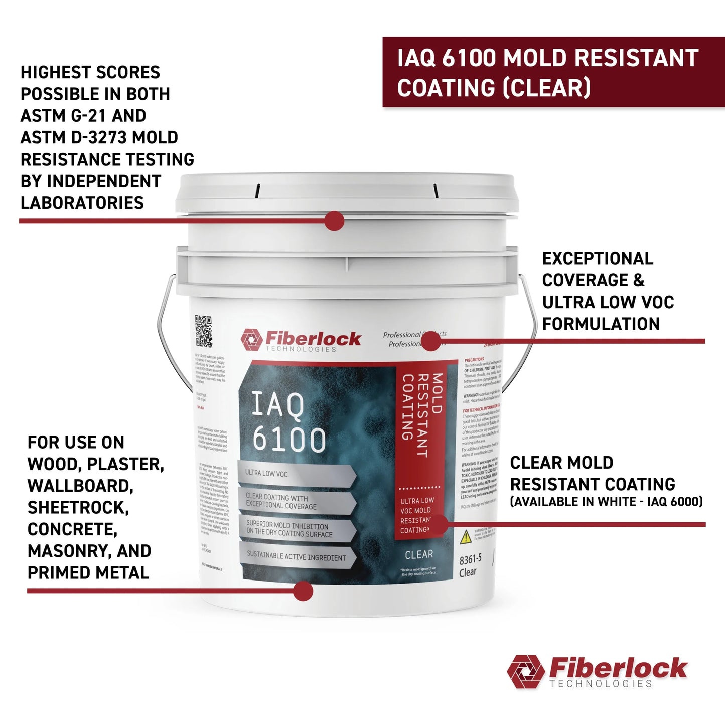 Fiberlock IAQ 6000HD Heavy Duty Mold Resistant Coating, White, 5 Gallon