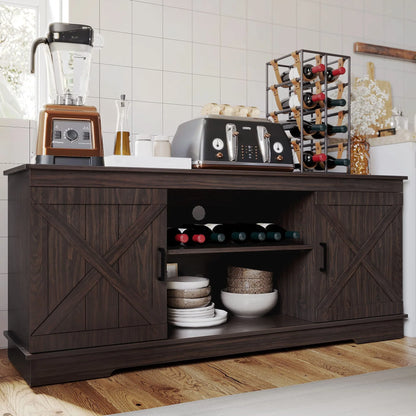 DEXTRUS Farmhouse Storage Cabinet, Buffet Sideboard with Barn Door for Dinning Living Room, Espresso