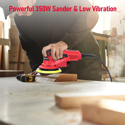 Electric Random Orbital Sander, Brushless Motor, Powerful 350W & Low Vibration Palm Sander, 10000 RPM Variable Speed, 6-Inch for Woodworking, Polishing, Carpentry