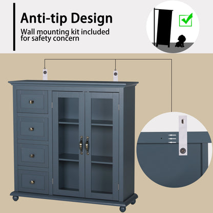 VEIKOUS Buffet Sideboard Storage Cabinet Kitchen Freestanding Cupboard Buffet Server for Dining Room, Dark Blue