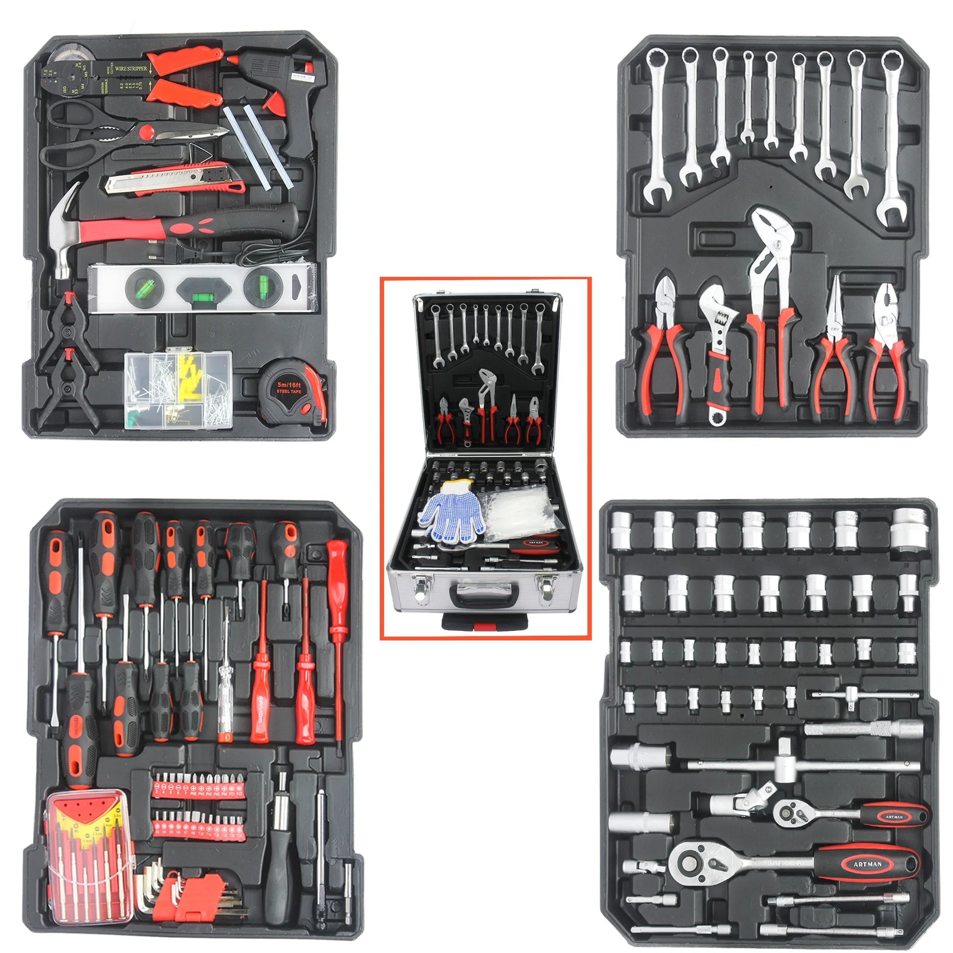 Seizeen 899PCS Tool Set Professional, Mobile Tool box on Wheels with Handle, Mechanics Tool Set W/Hand Tool, Ratchets& Socket Set, Screwdriver Set, 4-layer Tool Case & Tool Kit COMB, Silver