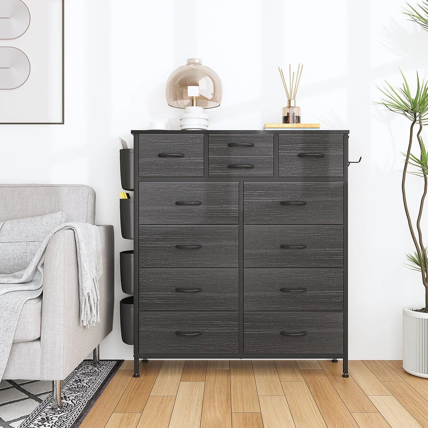 GIKPAL Black Dressers for Bedroom with 12 Drawer Tall Dresser Chest of Drawers Fabric Storage Dressers for Living Room