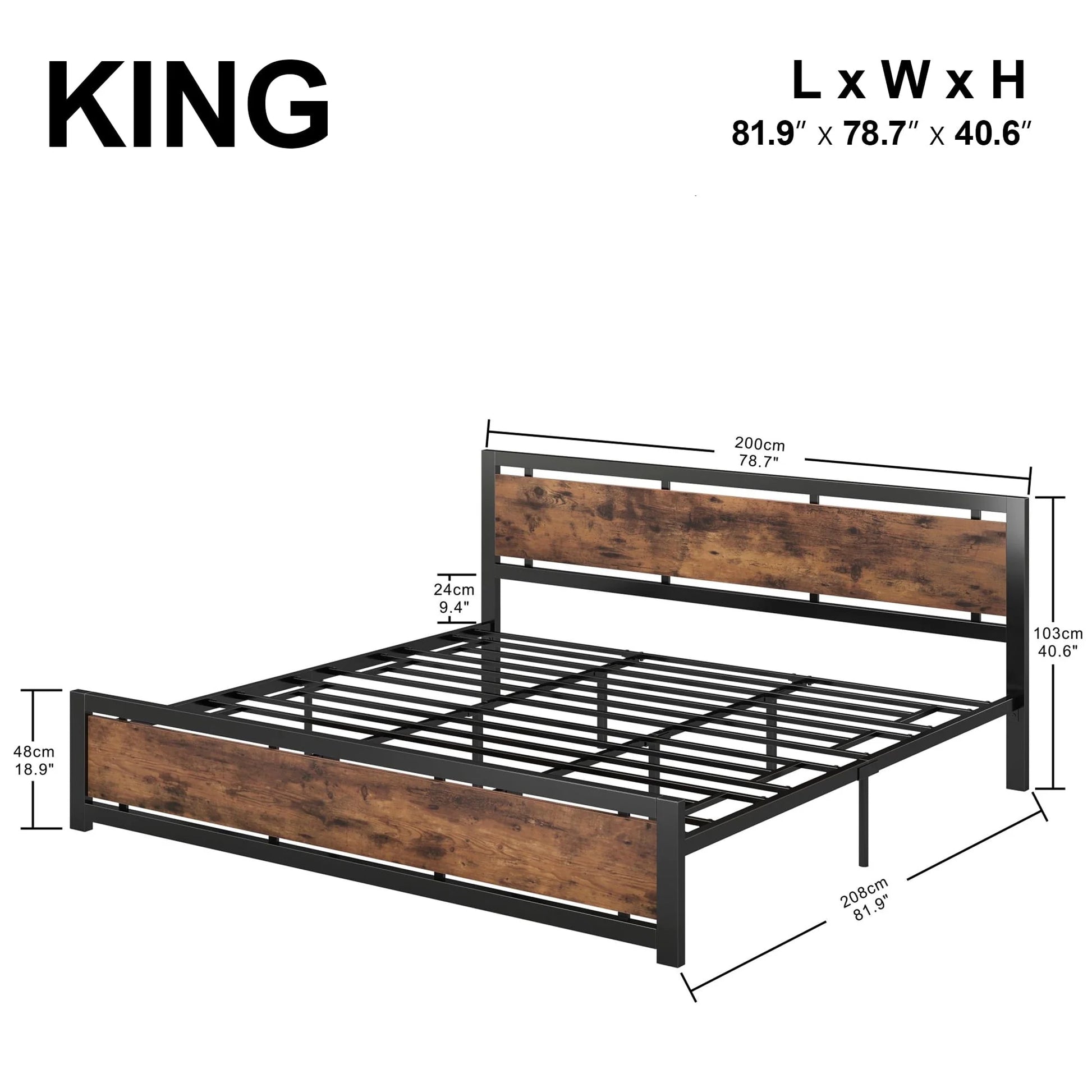 LIKIMIO King Platform Bed Frame with Headboard and Under Bed Storage, Sturdy Metal Frame and Easy Assembly