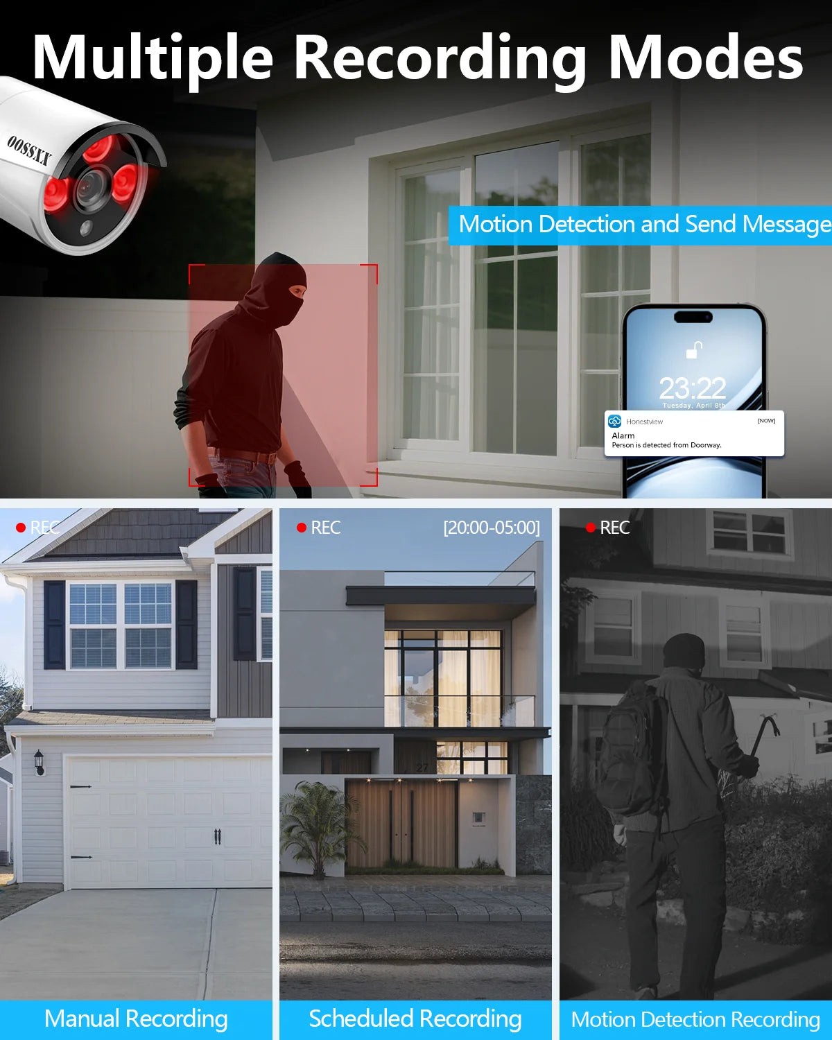 OOSSXX Dual Antennas Wireless Security Camera System, 4 Wireless Cameras for Outdoors with 2TB Hard Drive with AI Human Detected