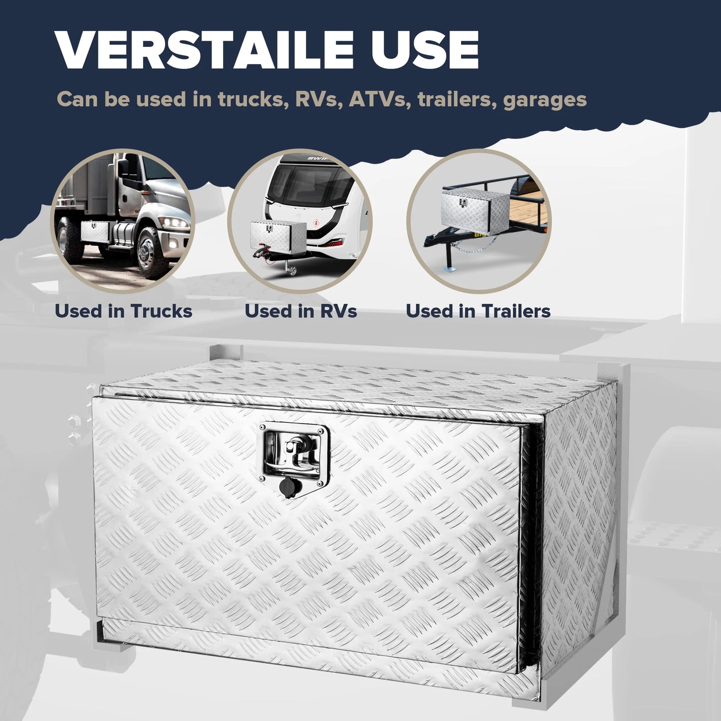 ARKSEN 30" Aluminum Truck Underbody ToolBox w/T-Handle Latch Durable Pickup Trailer Storage Organizer Tool Box Key Lock, Silver