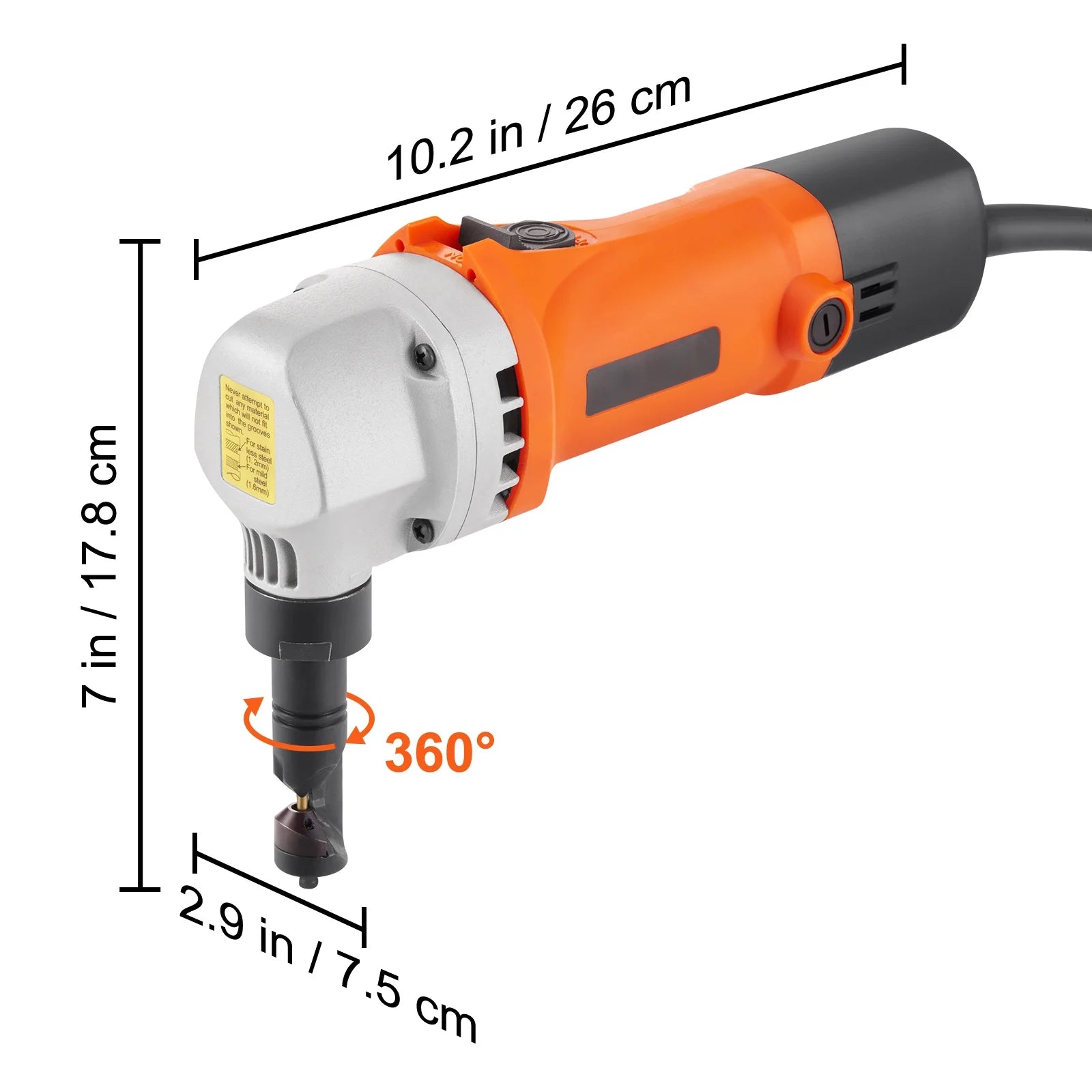 KFFKFF Sheet Metal Nibbler, 550W Powerful 2200 RPM High Speed, 360 Degree Rotation Electric Nibbler Metal Cutter, Straight Curve and Circle Cutting for Stainless Steel, Aluminum, Plastic
