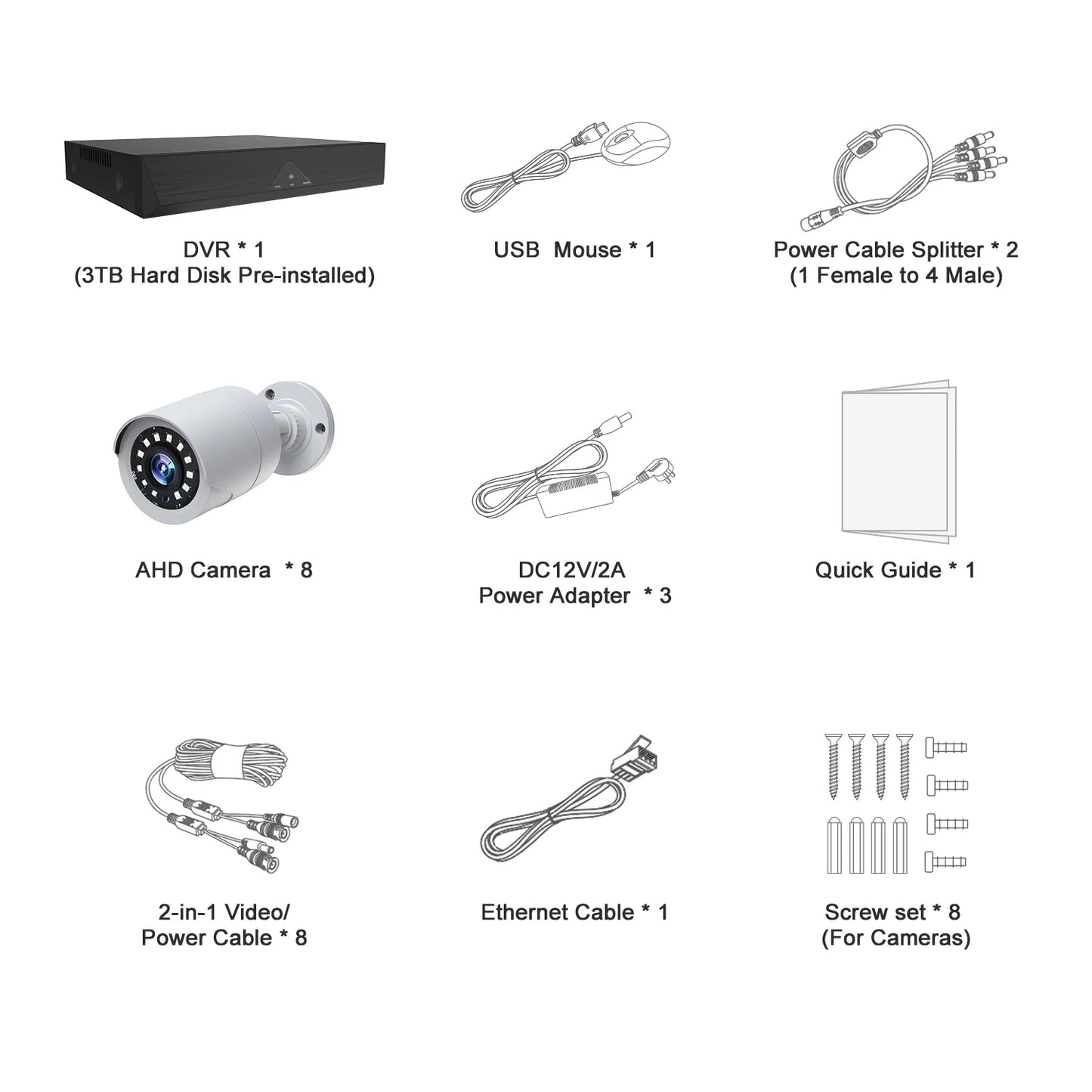 Toguard SC35 8CH CCTV Security Camera System Outdoor with 3TB Hard Drive 8pcs Wired 1080P Bullet Surveillance Cameras HDMI Connector
