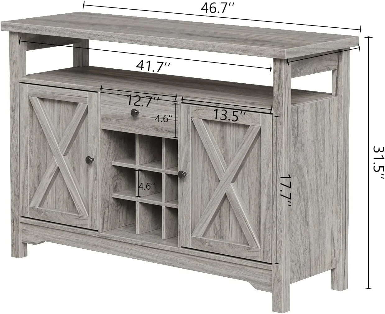 Catrimown Farmhouse Coffee Bar Cabinet, 47" Sideboard Buffet Cabinet with Barn Door, Buffet Storage Cabinet with Removable Wine Rack, Farmhouse Gray