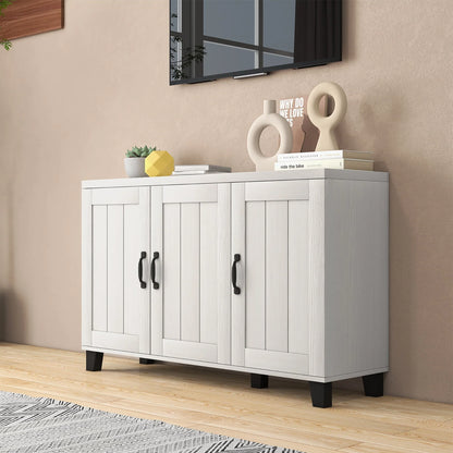 Costway 3-Door Buffet Sideboard Storage Credenza Cabinet Console Adjustable Shelf White Wash