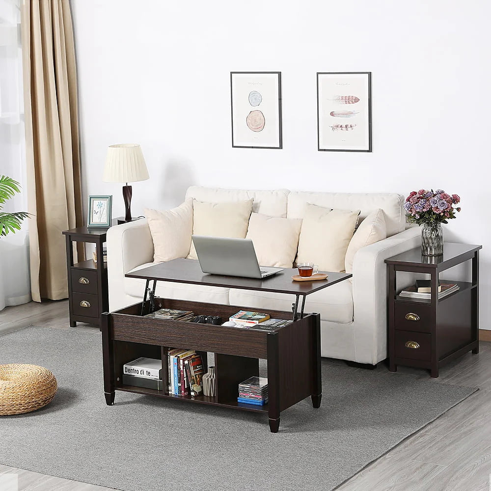 Easyfashion 41" Lift Top Coffee Table with 3 Storage Compartments, Espresso
