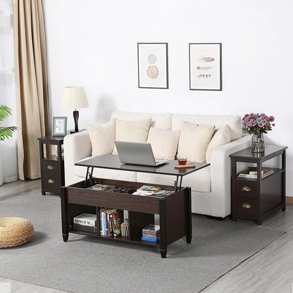 Easyfashion 41" Lift Top Coffee Table with 3 Storage Compartments, Espresso