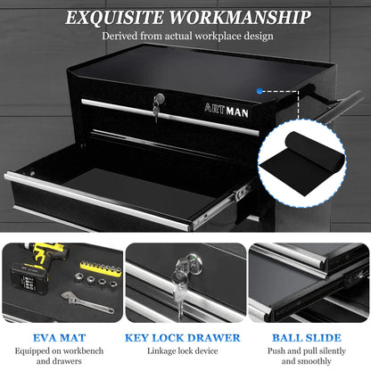 Tool Chest on Wheels, 5-Drawer Rolling Tool Box with Workbench Top, Multifunctional Tool Storage Organizer for Garage, Warehouse, Workshop
