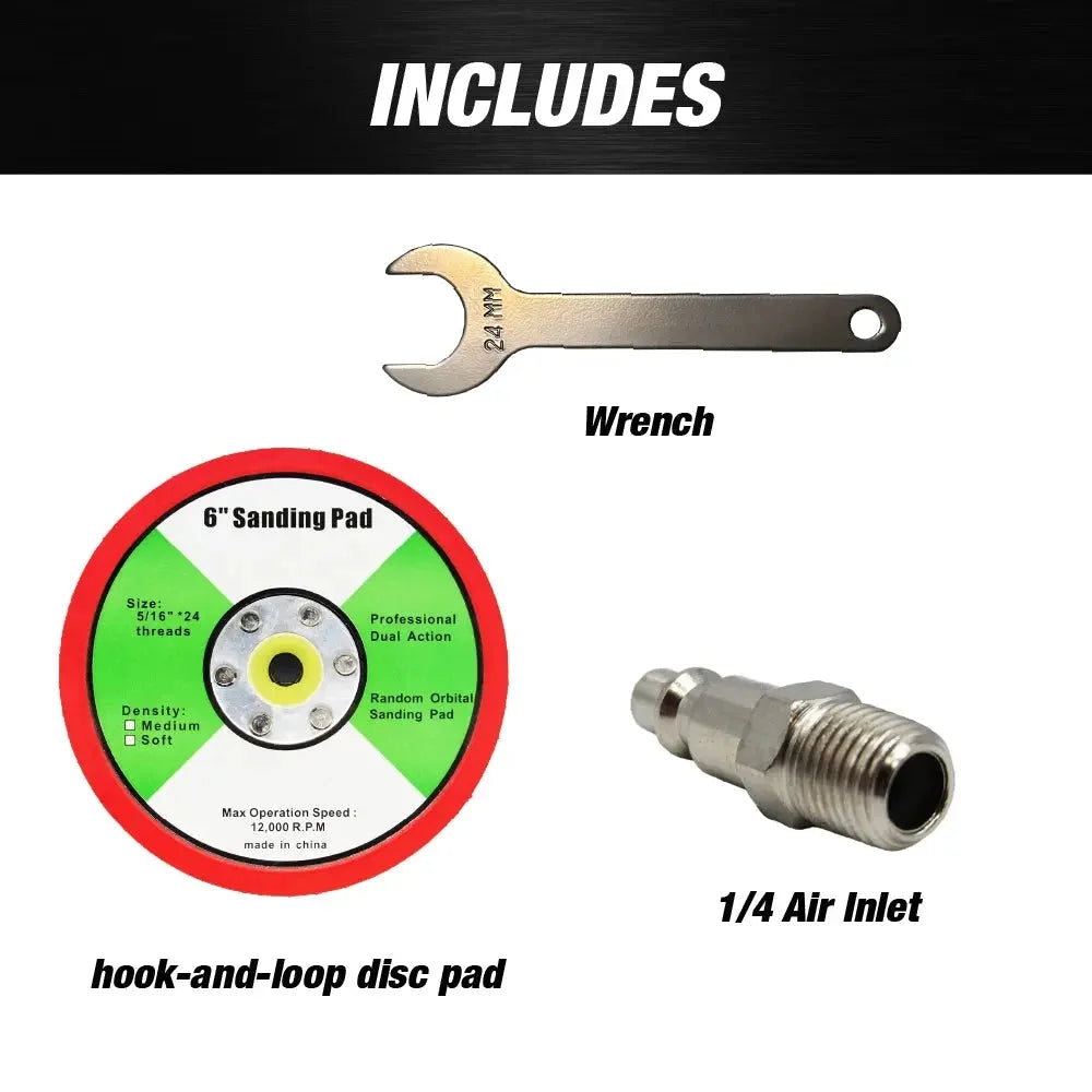 MAXX PROS Random Orbital Sander - Pneumatic Palm Sander - 6? x 3/16? Diam. Orbit - Hook and Loop Pad