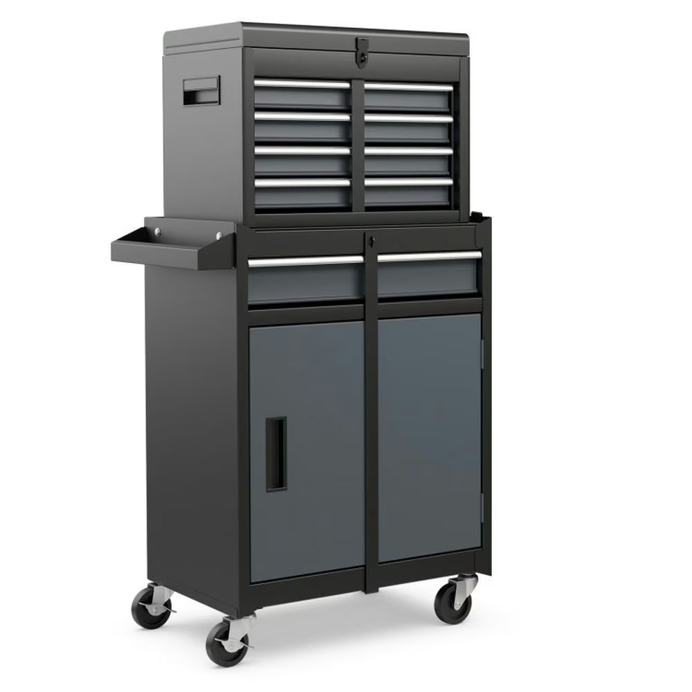 GVN 2-in-1 Rolling Tool Chest with 5 Sliding Lockable Drawers-Black & Gray
