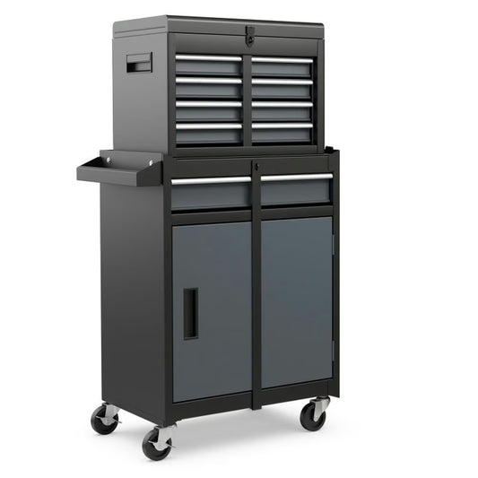 GVN 2-in-1 Rolling Tool Chest with 5 Sliding Lockable Drawers-Black & Gray