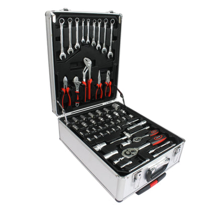 Seizeen 899PCS Tool Set Professional, Mobile Tool box on Wheels with Handle, Mechanics Tool Set W/Hand Tool, Ratchets& Socket Set, Screwdriver Set, 4-layer Tool Case & Tool Kit COMB, Silver