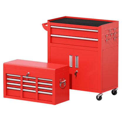 2-IN-1 Tool Chest & Cabinet, Large Capacity 8-Drawer Rolling Tool Box Organizer with Wheels Lockable, Red