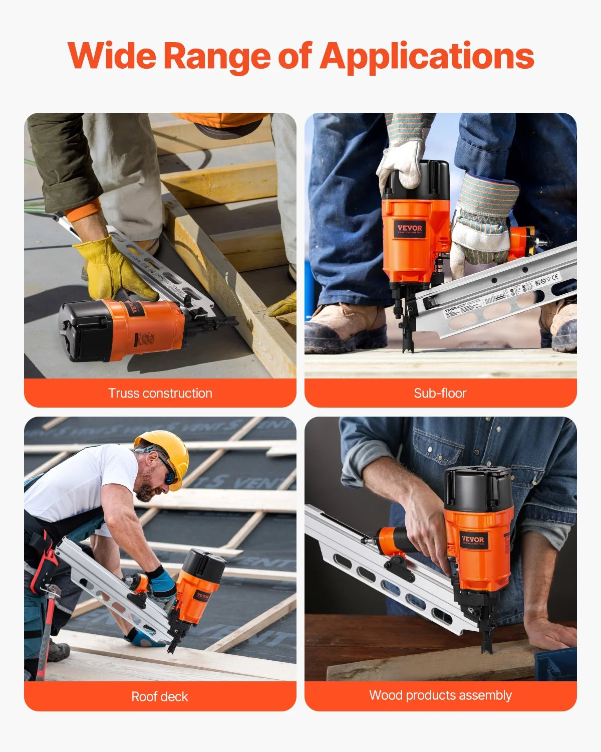 VEVOR Framing Nailer, 2" to 3-1/2" 21 Degree Full Round Head Pneumatic Framing Nailer with Dual Trigger Modes & Tool-Less Depth Adjustment, 80-120PSI Pro Air Nail Gun for Framing Flooring Decking
