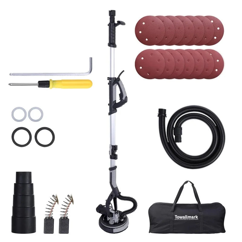 Towallmark 750W 7 Amp, Drywall Sander Electric, Popcorn Ceiling Removal Tool, 7 Speed 900-1800 RPM, with 14 Sanding Discs, Extendable Handle, Dust Hose Storage Bag