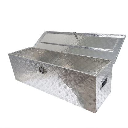 SEBLAFF 49 Inch Trailer Tongue Tool Box Chest Box Diamond Tread Aluminum Heavy Duty Truck Pick Up Underbody Storage Organizer Handling Tools Weather Resistant w/Lock Sliver