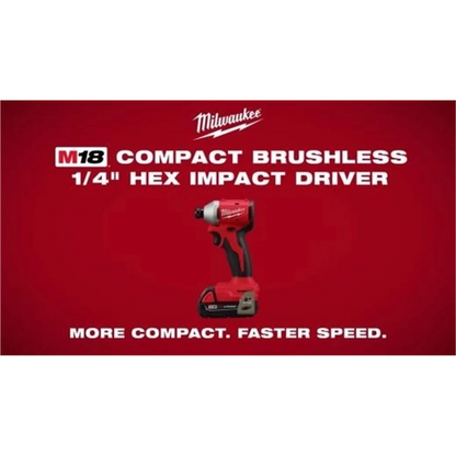 Milwaukee 3650 18V Impact Driver 1/4 in Hex Drive Battery Included 1700 in-lb, 3600 RPM, 2 Piece
