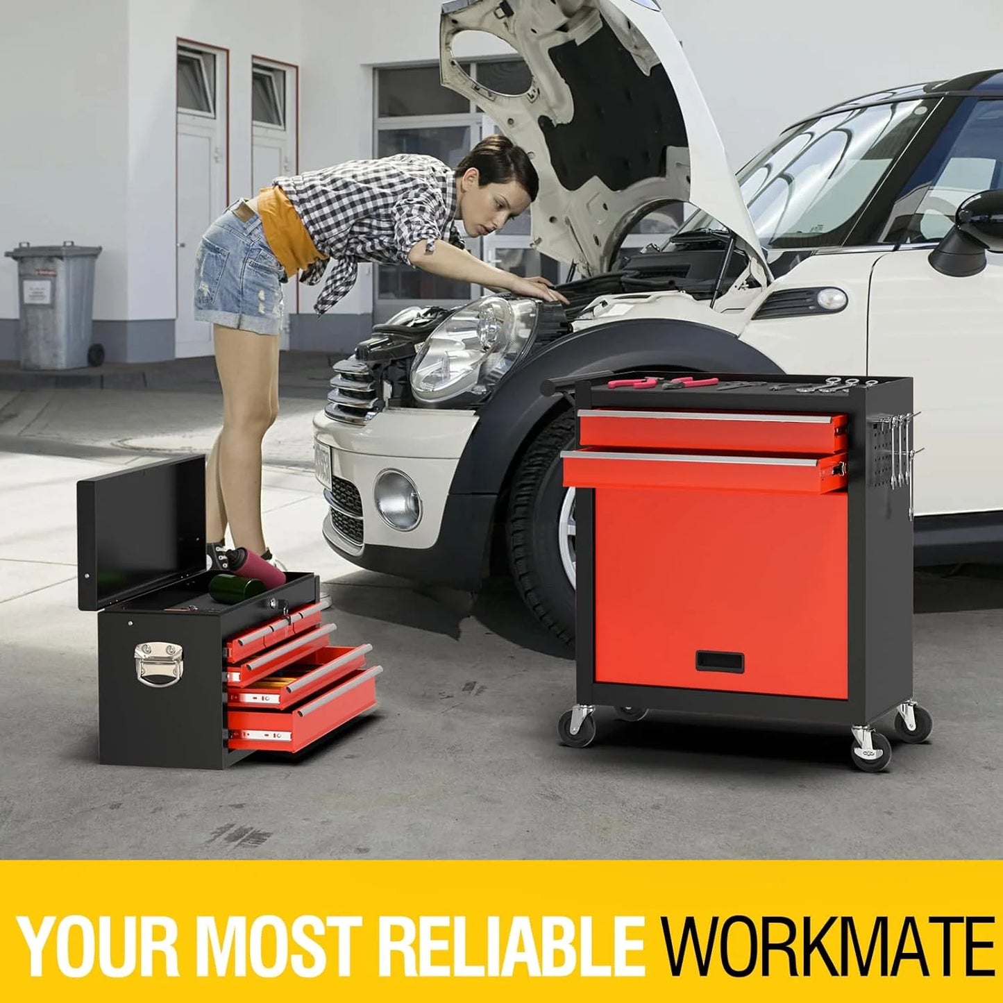 8-Drawer High Capacity Rolling Tool Chest, Removable Cabinet Storage Tool Box with Wheels and Drawers, Detachable Toolbox with Lock for Workshop Mechanics Garage