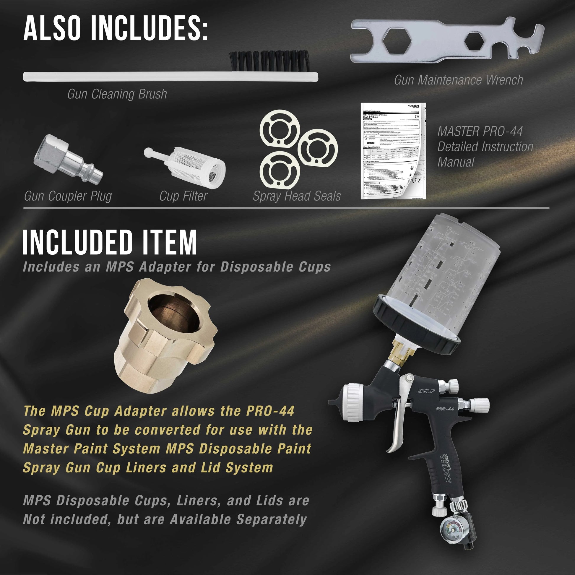Master Elite Series High Performance HVLP Spray Gun with 1.3mm Tip with High Flow Air Pressure Regulator Gauge