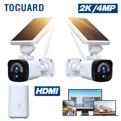 TOGUARD SC04 2K/4MP Solar Security Camera System Outdoor WiFi Wireless Bullet Surveillance Camera NVR HDMI Connector