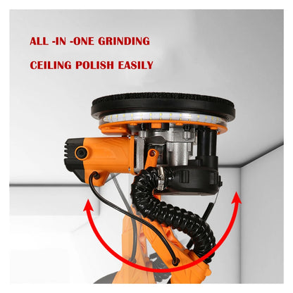 9-inch Electric Drywall Sander 225MM Wall Grinding Machine Putty Dustless Self -vacuum LED Long Rod Polishing Sand Paper Machine ,Low Vibration