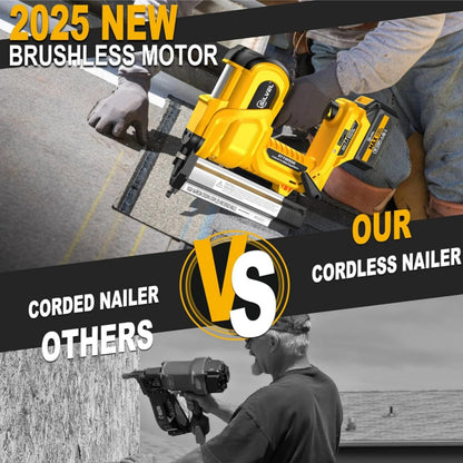 Rvchic 2-in-1 Cordless Electric Brad Nailer with 2 * 2.0Ah Battery for Upholstery,Carpentry and Woodworking,1000pcs Nails,18GA Staples Included,Yellow