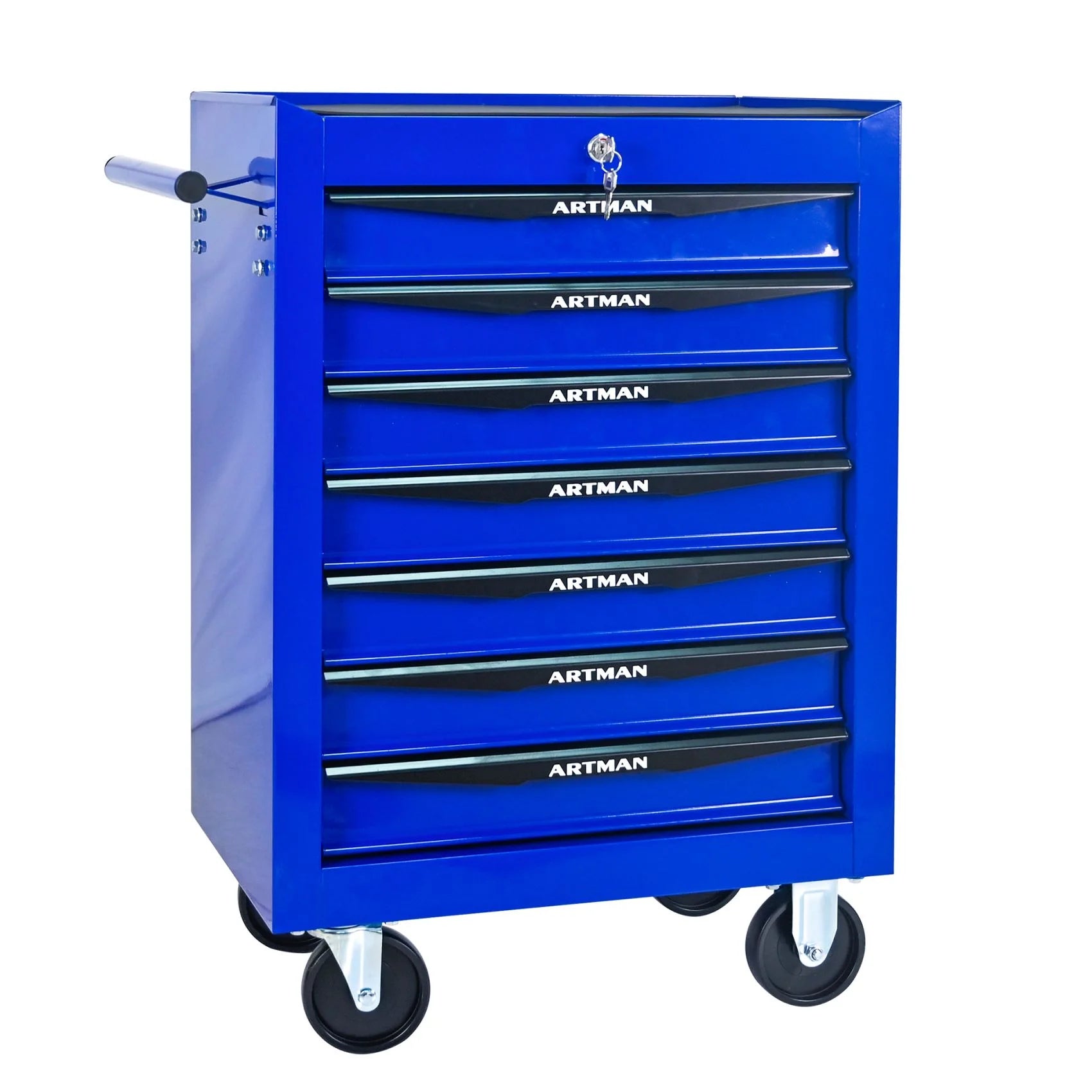 FARONZE Rolling Metal Tool Chest with 7 Drawers, 20" Steel Storage Cabinet with Ball Bearing Slides, Black and Blue Finish