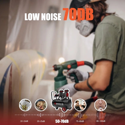 14-Gallon ultra-quiet air compressor 70dB, 2HP horsepower, 8.75CFM flow, maximum 116PSI pressure, oil-free design, 110V voltage, suitable for car repair, painting, and carpentry nailing operations
